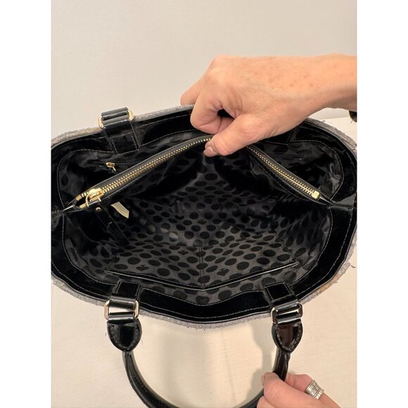 NWOT Kate Spade Black & Gray Wool Blend Tote Bag Gold Button Polka Dot Interior - Picture 8 of 12